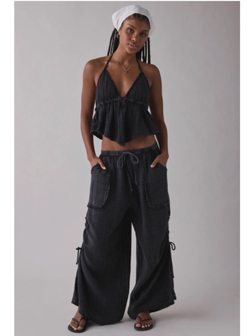 Urban Outfitters Smokey gray  Wide-Leg Drawstring Cargo Pants with halter top